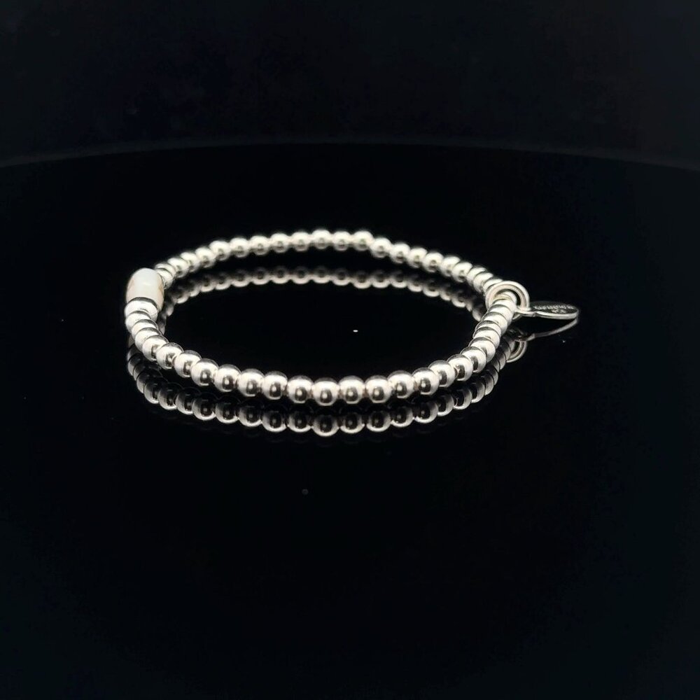 925 Sterling Silver Beaded Stretch Stacking Bracelet MOP Letter Initial K - Picture 3 of 6